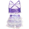 thumbnail image 2 of iixpin Kids Girls 2 Piece Jazz Latin Salsa Cha Cha Ballroom Performance Outfits Sequin Crop Top with Skirt Set Light Purple 12, 2 of 7