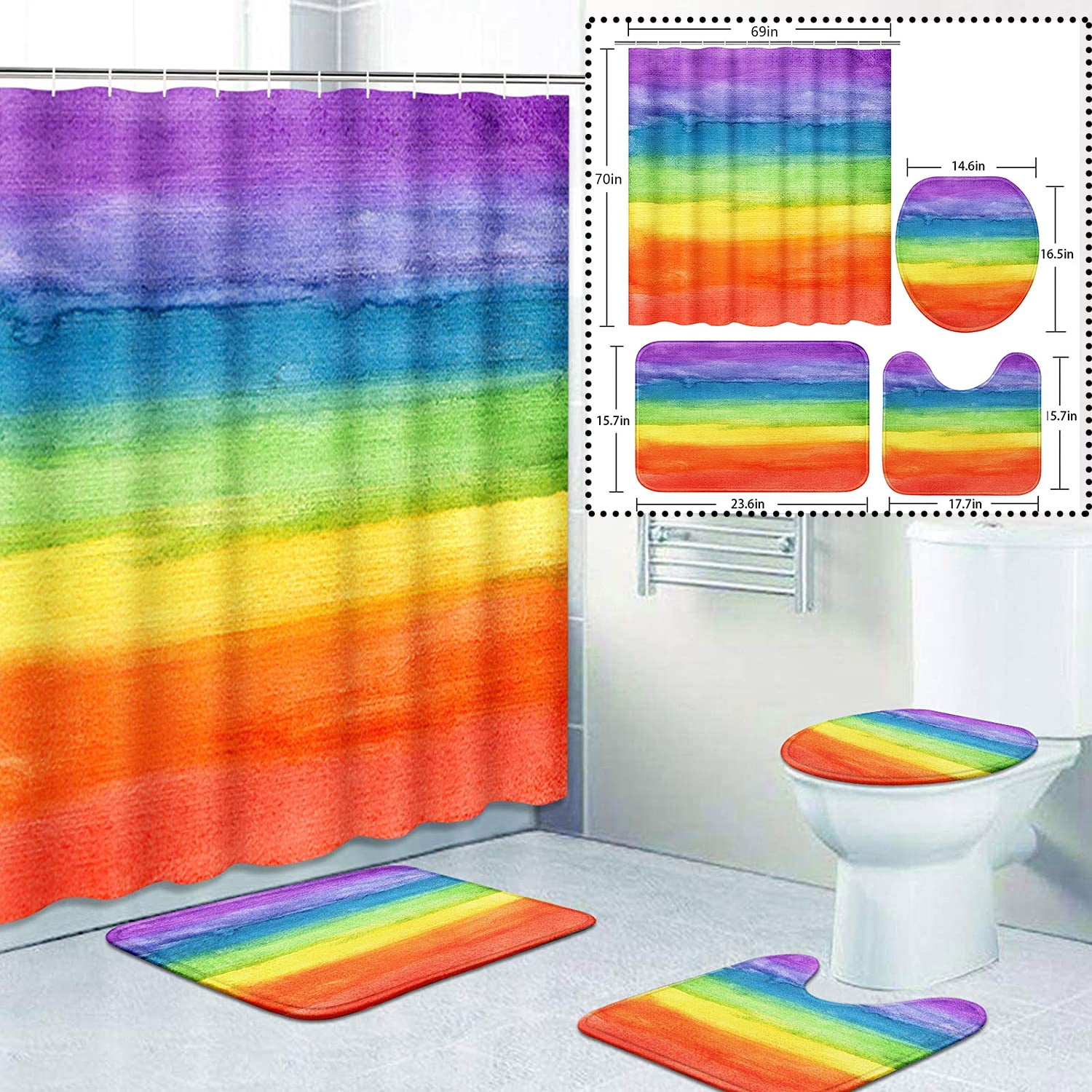 FRAMICS Colorful Stripe Rainbow Pattern Polyester Shower Curtain and