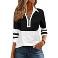 thumbnail image 2 of HongQid Women's Long Sleeve Shirts Color Block Zipper Lapel Tops Tunics Casual Fall Ladies Tees, 2 of 6