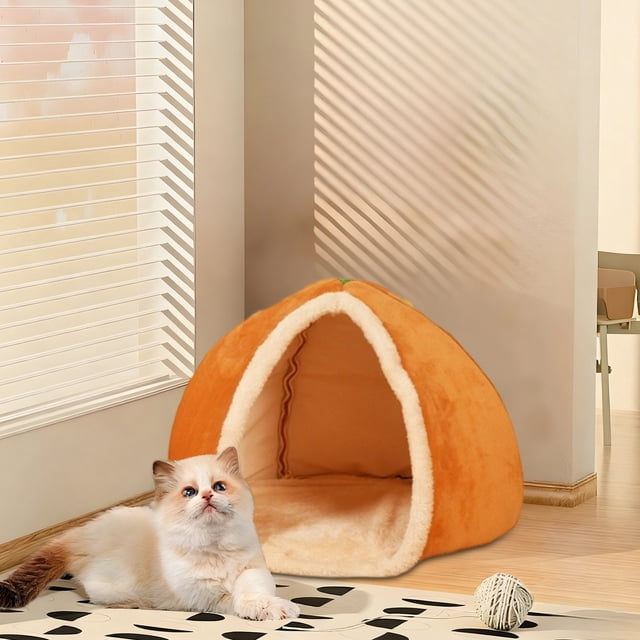 Cat Cave Bed - Semi-Enclosed Pet Tent with Washable Mat for Indoor Cats & Small Dogs