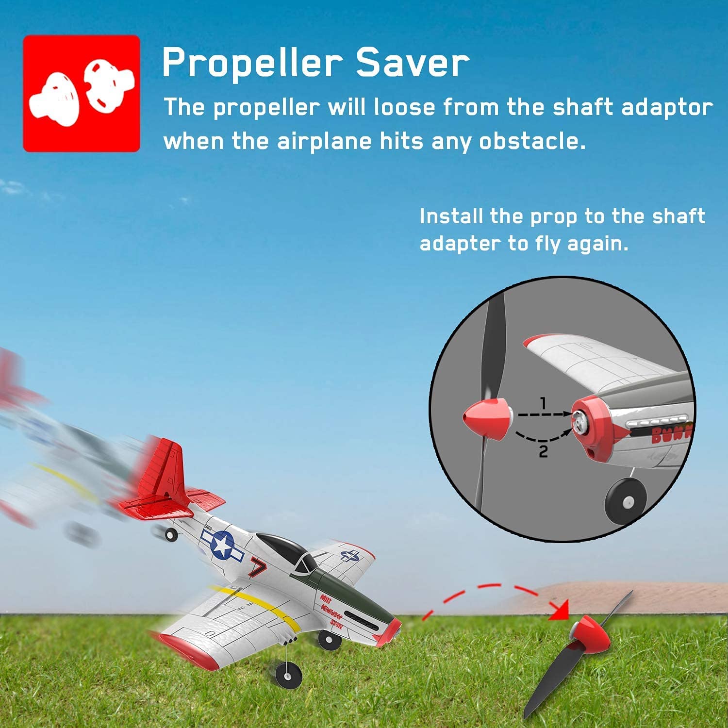P51D 4CH 2.4GHz Remote Control Mustang Warplane. Ready to Fly with 3 Flight Modes. Perfect Beginner Airplane (15-3/4"/400mm Wingspan)