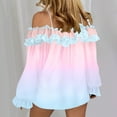 thumbnail image 4 of TKLPEHG Womens Dressy Tops Gradient Ruffle Off Shoulder Tops Casual Lantern Long Sleeve Trendy Blouses (Pink,XXL), 4 of 7