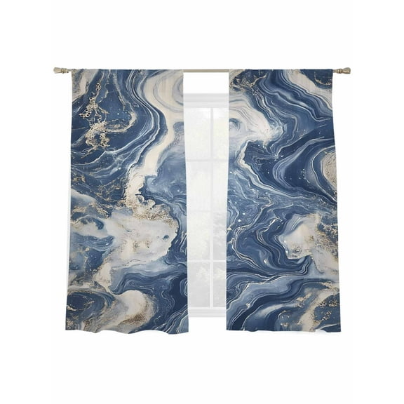 Sheer Curtains 63 inches Long 2 Panels Set Impressionist Style Gray Blue Swirling Line Sheer Window Curtain Rod Pocket Voile Drapes for Living Room/Bedroom, Each 52" W x 63" L