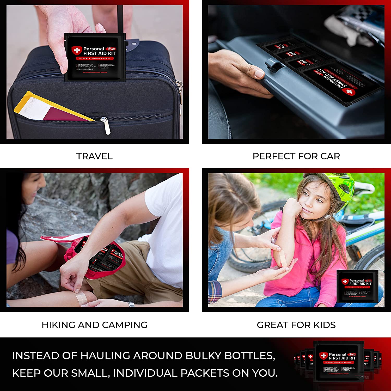 Portable Travel Size First Aid Kit - 10 Pack BLACK