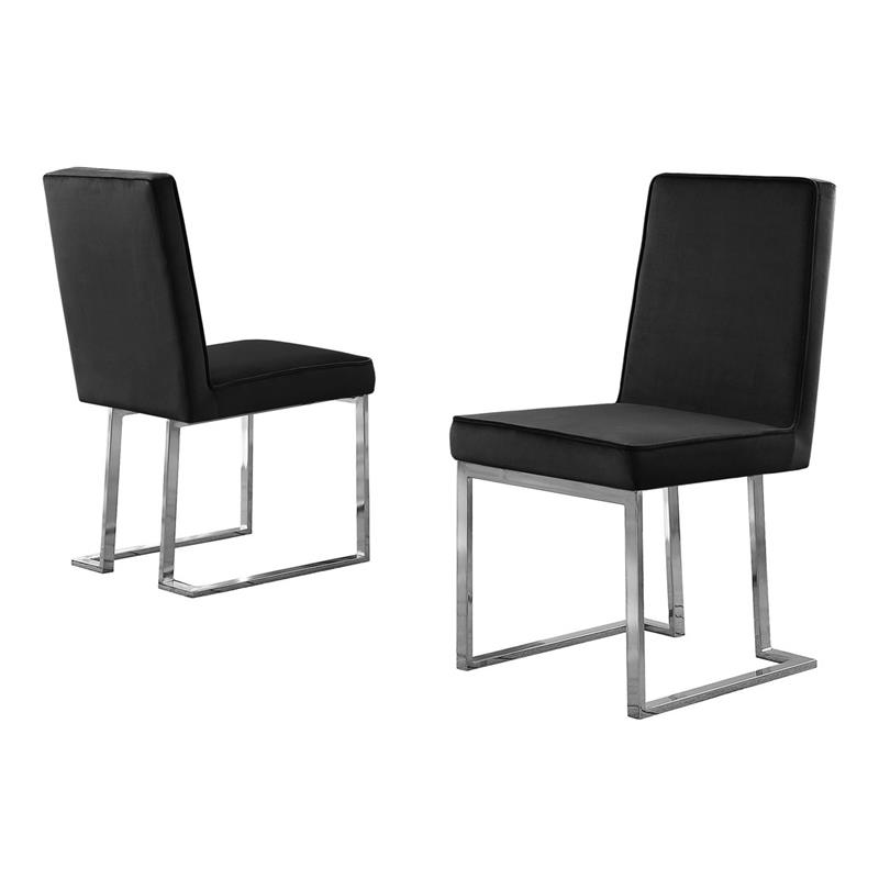Simplistic Black Velvet Side Chairs with Silver Chrome Base (Set of 2