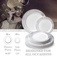 thumbnail image 3 of 40 pc Plastic Dinnerware Set , 20 Dinner Plates and 20 Side Plates , Elegant Fine China Look (Venetian Collection - White/Silver), 3 of 7