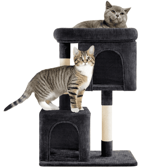 Yaheetech 33.4" Double Condo Plush Cat Tree with Scratching Posts, Black
