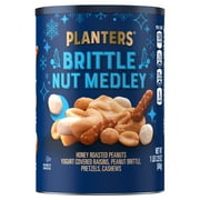PLANTERS Winter Edition Brittle Nut Medley Trail Mix Snack with Honey Peanuts, Yogurt Raisins, Peanut Brittle, Pretzels and Cashews, Plant Based Protein, 1.20 lb. Canister
