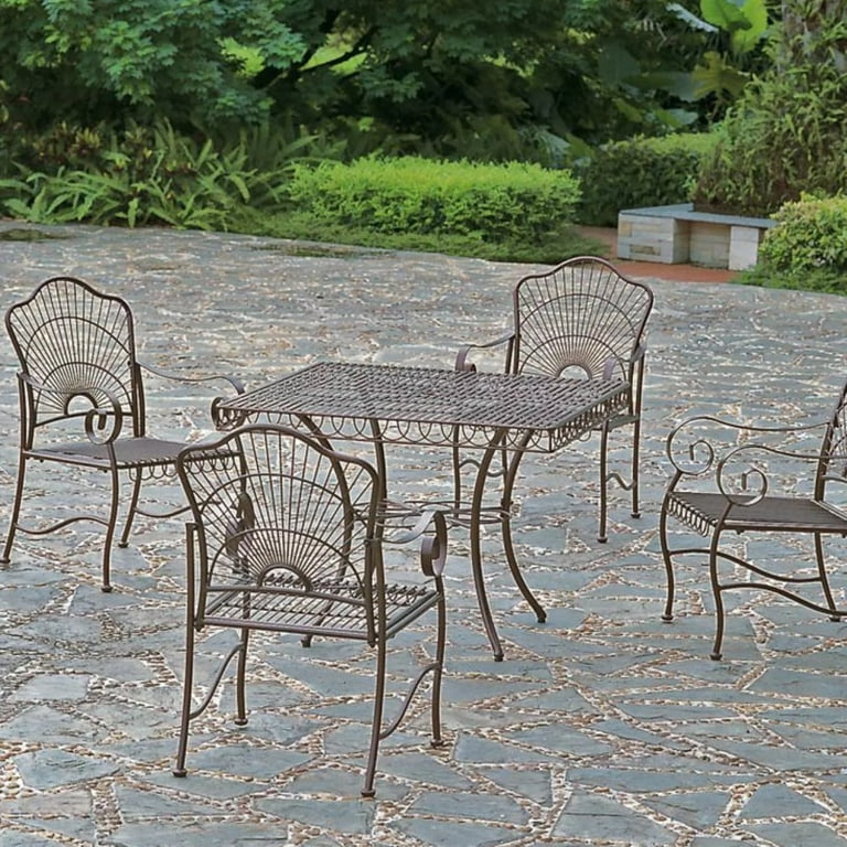 International Caravan 5-Piece Sun Ray Iron Square Dining Group