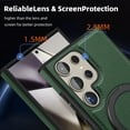 thumbnail image 4 of Allytechgroup Magnetic Case for Samsung Galaxy S22 Ultra, Built-in Invisible 360° Rotatable Kickstand, Compatible with MagSafe, PU Leather Slim Shockproof Protective Phone Case Cover, Darkgreen, 4 of 6