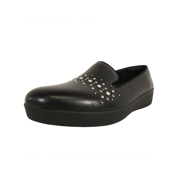 Fitflop Womens Audrey Pearl Stud Smoking Slipper Shoes, Black, US 7.5