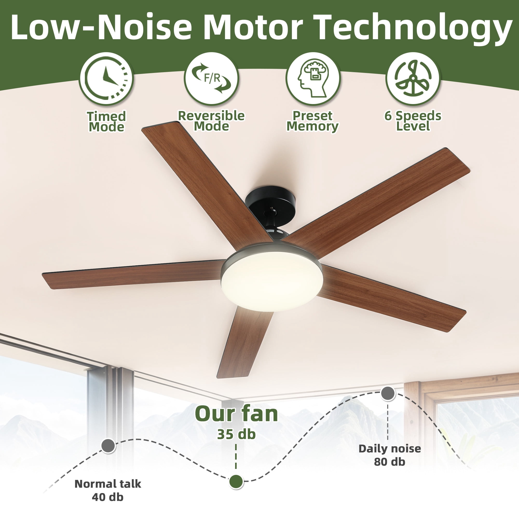Uforic 52" Downrod Ceiling Fans with Light and Remote Control,5 Blades Outdoor Ceiling Fan - Brown