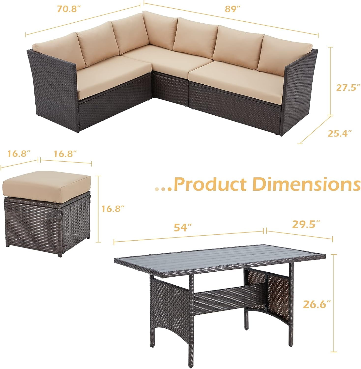 AECOJOY Patio Furniture Set, 7-Piece Rattan Wicker Sectional Sofa Couch, Outdoor Dining Conversation Set in Beige
