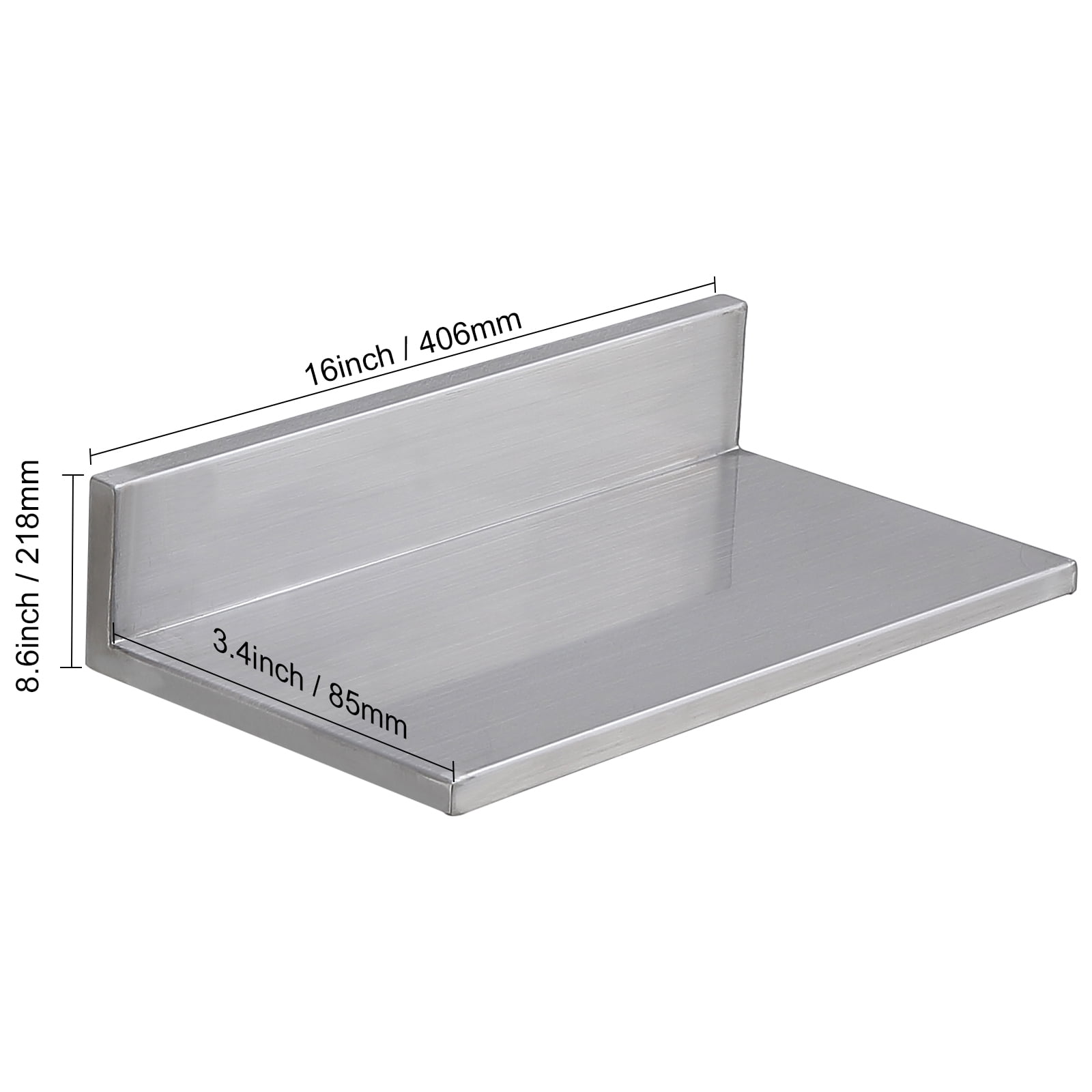 KFFKFF 8.6" x 16" Stainless Steel Wall Shelf 2 Pcs, Floating Shelf with Backsplash, 44 lbs Load Capacity, Durable Storage Rack for Kitchen, Restaurant, Bar, Home, and Hotel Use
