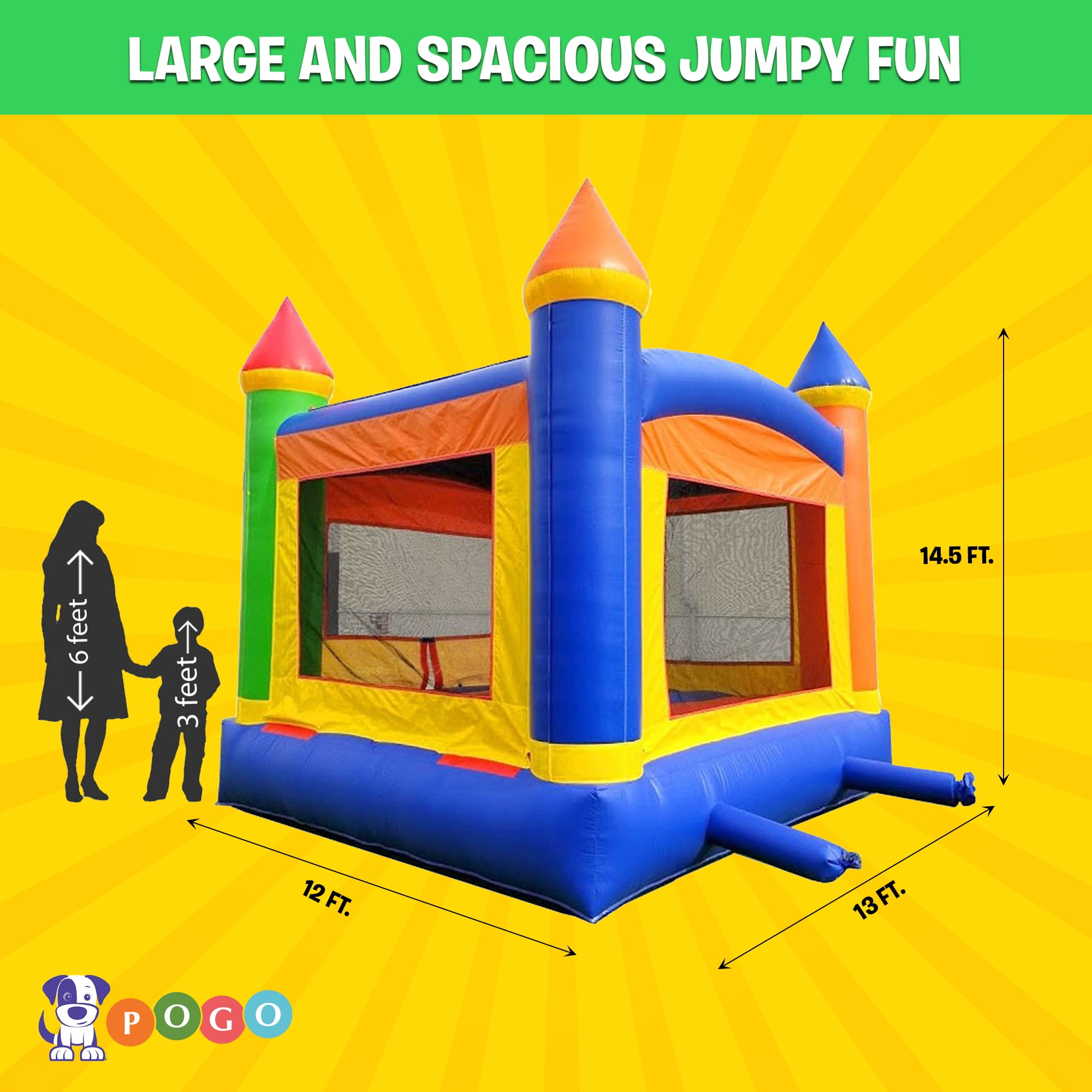 Pogo Bounce House Crossover Rainbow Duo, Kids Bounce House and Inflatable Water Slide