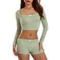 thumbnail image 2 of Biekopu Women Pajama Set, Long Sleeve Bow Crop Top with Low Waist Shorts Sleepwear Loungewear, 2 of 9