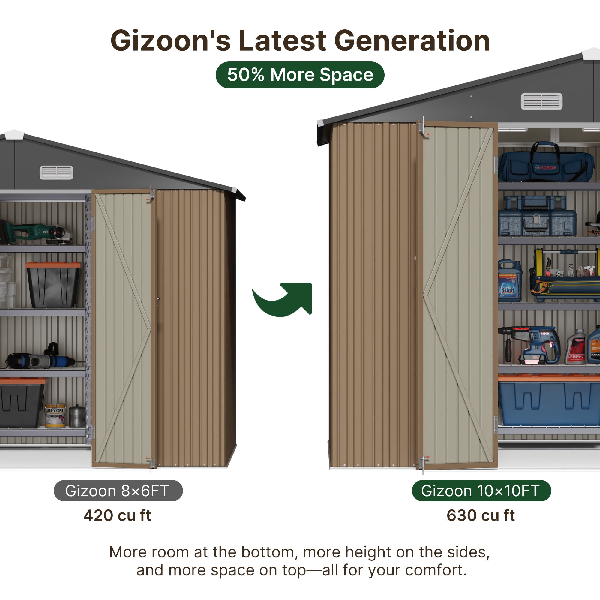 Aiho 8x6 Pies Cobertizo de Almacenamiento Exterior, Marco de Metal