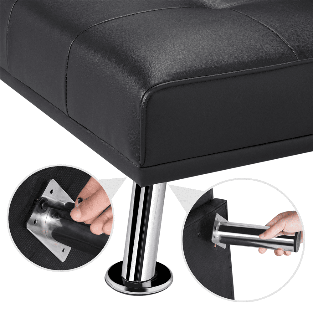 Renwick LuxuryGoods Modern Faux Leather Futon with Cupholders and Pillows, Black  (图5)
