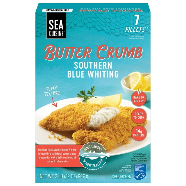 Sea Cuisine Wild Caught Butter Crumb Southern Blue Whiting Fish, Frozen, 7 ct., 2 lbs.
