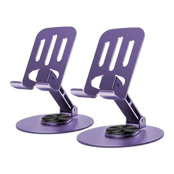 2Packs Universal Metal Cell Phone Stand, Multi-Angel Adjustable 360° Rotation Non-Slip Metal Phone Stand Compatible All Smartphones (Purple)
