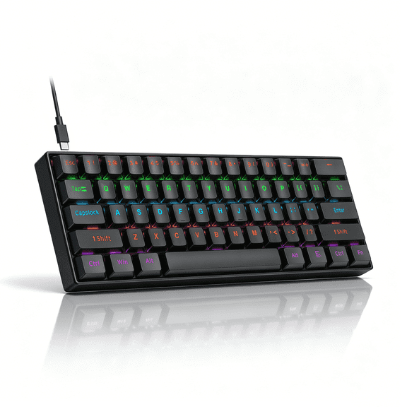 Mechanical Gaming Keyboard,Rainbow RGB Backlit Gaming Wired Keyboards Compact Mini 61 Keys Portable 60 Percent Mechanical Keyboard with Black Keycaps,for Windows Laptop PC Linear Blue Switch