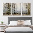 thumbnail image 3 of IDEA4WALL Framed Canvas Print Wall Art Set of 3 Misty Autumn Forest Trees and Golden Leaves Digital Art Wall Decor Abstract Nature Landscape Prints Contemporary Minimal Artwork - White 16"x24"x3, 3 of 5