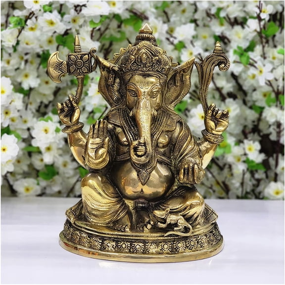 Lord Ganesha Statue in Brass Elephant God Statue Ganesha Idol Large Ganesha Sculpture Hindu God Statue Elephant Headed God Ganesha Figurine Good Luck God Gift For New Beginnings - AtoZ India Cart