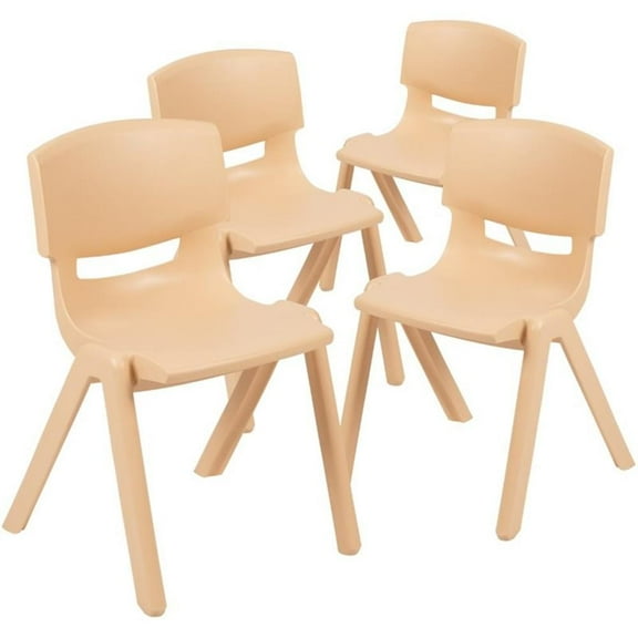 Pemberly Row 13.25" Plastic Stackable School Chair in Natural (Set of 4)