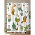 thumbnail image 4 of Cute Cat Shower Curtain, Green Potted Plant Butterfly Botanical Rustic Waterproof Shower Curtain Set with 12 Hooks Lightweight Washable Fabric Shower Curtains for Bathroom 60x72 Inches, 4 of 6