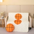 thumbnail image 2 of Couverture Coussin Compacte à Imprimé de Basketball, Couverture Réversible 2-en-1, Châle de Voyage 39 X 59 Pouces, Blanc, 2 of 6