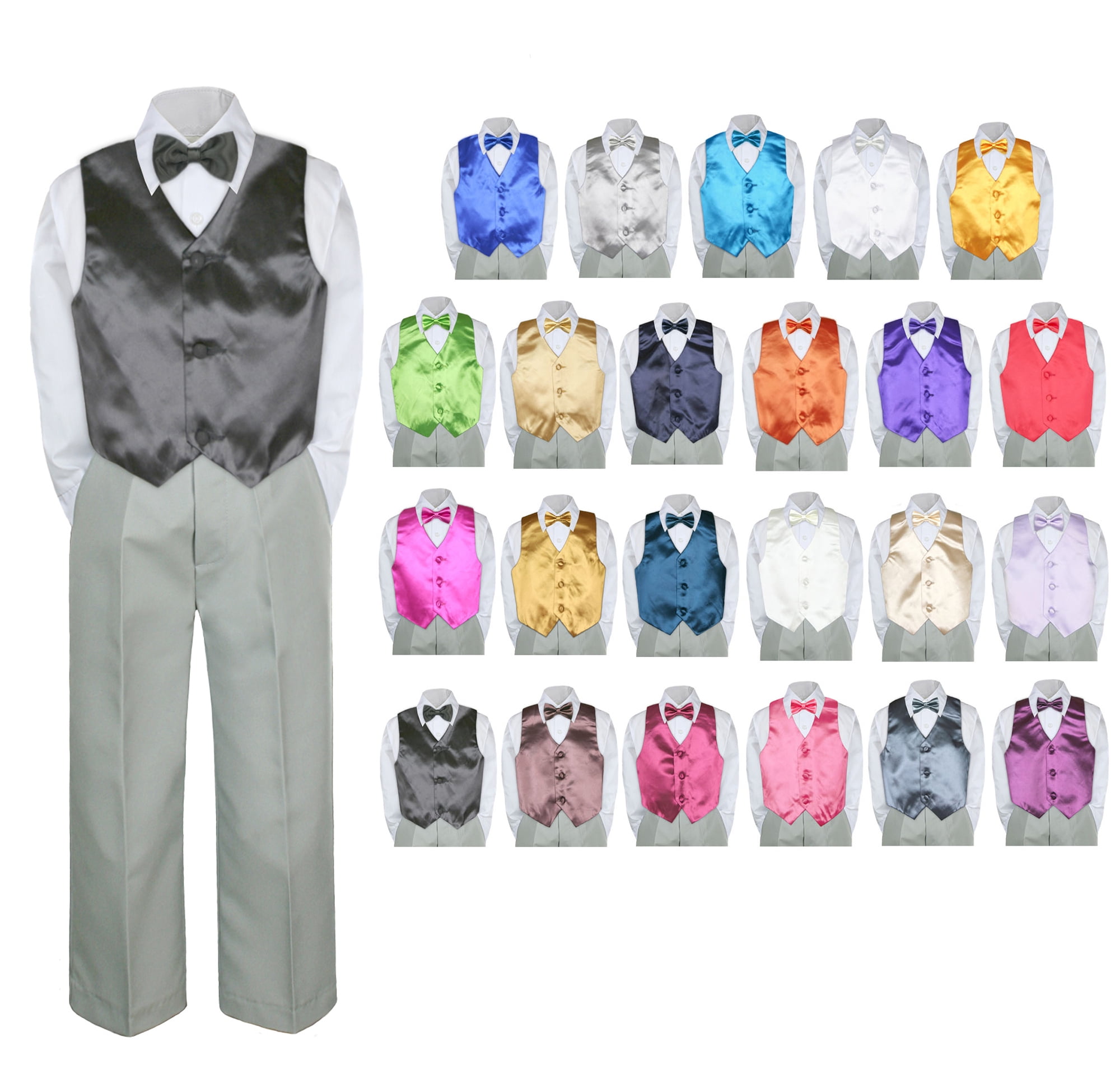 Leadertux Baby Toddler Boy Party Suit Dark Taupe Shorts Shirt Hat Necktie Vest Set Sm-4T