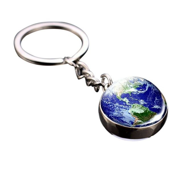 Glass Ball Keychain Luminous Double-sided Planetary Key Ring Bag Charm for Girls