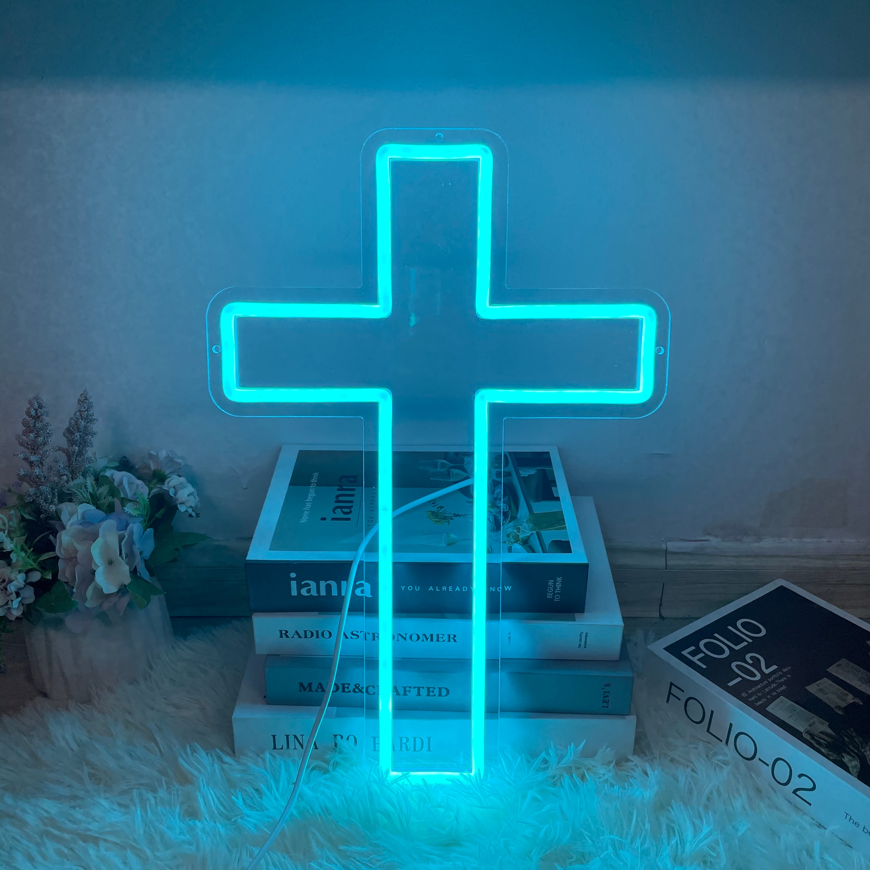 Neonium Custom Cross Led Neon Sign Party Home Wall Decor Church Christian Cross Neon Light Gifts(Green)