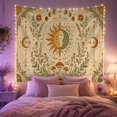 thumbnail image 2 of Celestial Sun Moon with Mushrooms on Parchment Background, Whimsical Boho for Nature Lovers, Mystical Fantasy Wall Art, Birthday Gift, Tapestry Wall Hanging for Bedroom and Living Room, 2 of 7