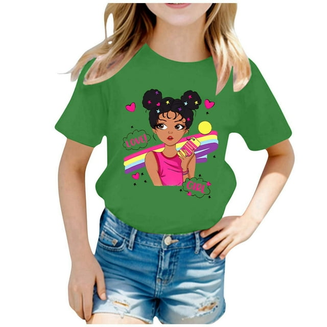 TZEWGL T-Shirts pour Tout-Petits Imprimé Col Rond Manches Courtes Été Blouse Ample Taille 10-12T