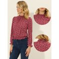 thumbnail image 2 of Blusa de lunares florales con dobladillo con volantes en la cintura para mujer Rojo Oscuro M, 2 of 4