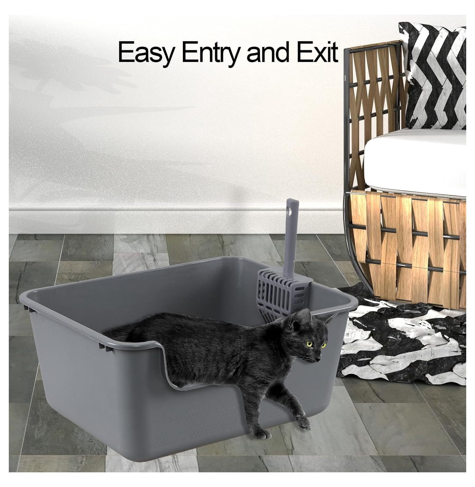 Cat Litter Boxes 4-Pack, Large High-Sided Litter Pan, Grey - Open Top Cat Toilet Tray, Easy Entry for Older Cats, Durable Plastic, 19.6 x 15.2 x 8.7 Inch