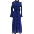thumbnail image 2 of Women's Long Sleeve Shirt Dress Maxi Dresses Button Down Lapel Solid Color With Pockets Navy Blue M, 2 of 3
