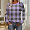 thumbnail image 2 of NuoCaiYun Womens Fashion Long Sleeve Shirt Plaid Print T-Shirt Casual Round Neck Lightweight Casual Tops, 2 of 6