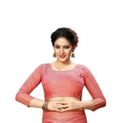 Peach-Coloured & Navy Blue Striped Zari Ilkal Saree - 21460152