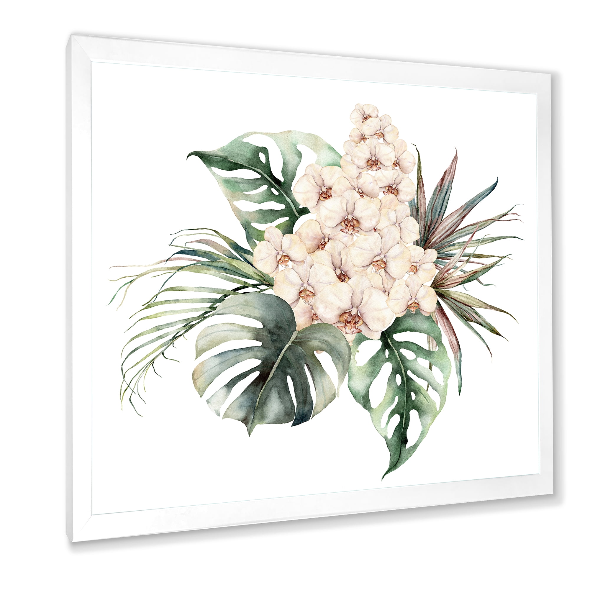 Designart 'Bouquet With Orchids Coconut Leaves and Monstera ' Traditional Framed Art Print