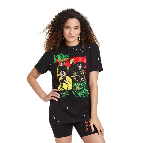 A Tribe Called Quest Women's Short-Sleeve Oversized Graphic T-Shirt (Black)