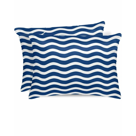 Hokiten King Size Pillow Cases Set of 2, Pillow Covers for Bed, Navy Blue White Satin Pillowcases with Zipper for Hair/Skin, Pillow Protector Cover, Abstract Waves Water Ripple Striped 20x36 Inches