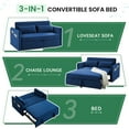 thumbnail image 2 of Dinosisco Convertible Sleeper Loveseat with USB, 55" Velvet Futon Sofa Bed, Blue, 2 of 8