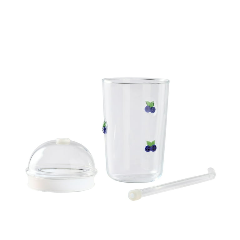 Better Homes & Gardens Glass Sipper Double Blueberry Icon with Glass Lid, Size: One size
