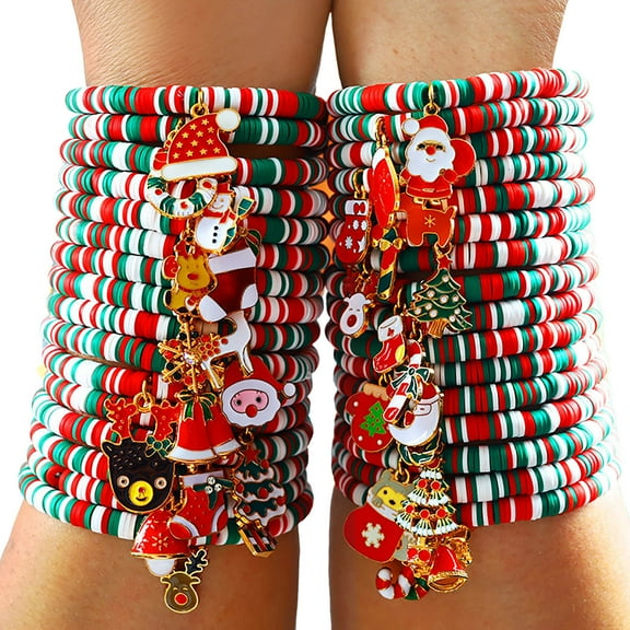 Christmas Beaded Stretch Bracelets Stackable Disc Beads Bracelets Heishi Surfer Adjustable Bracelets