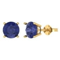 thumbnail image 2 of 4 Ct Round Cut Studs Blue Tanzanite 18K Yellow Solid Solid Gold Everyday Dainty Earrings Push Back, 2 of 7