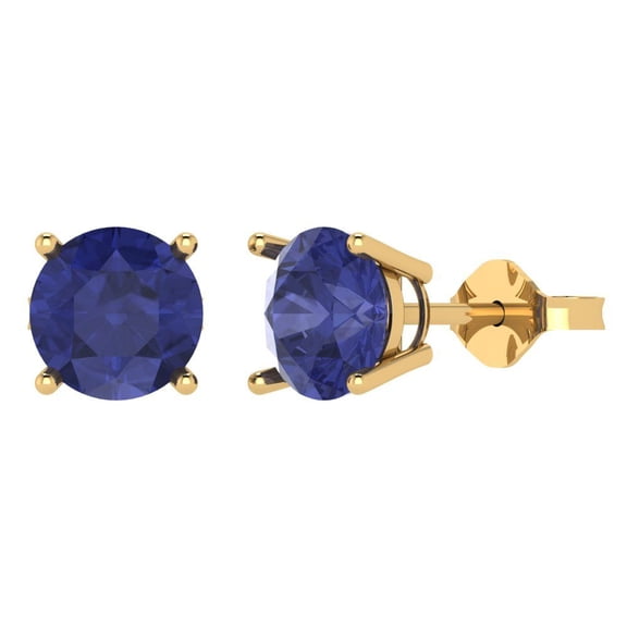 3 ct Push-Back Stud Earrings for Women | 7.5mm Round Cut Simulated Tanzanite | 18K Yellow Gold