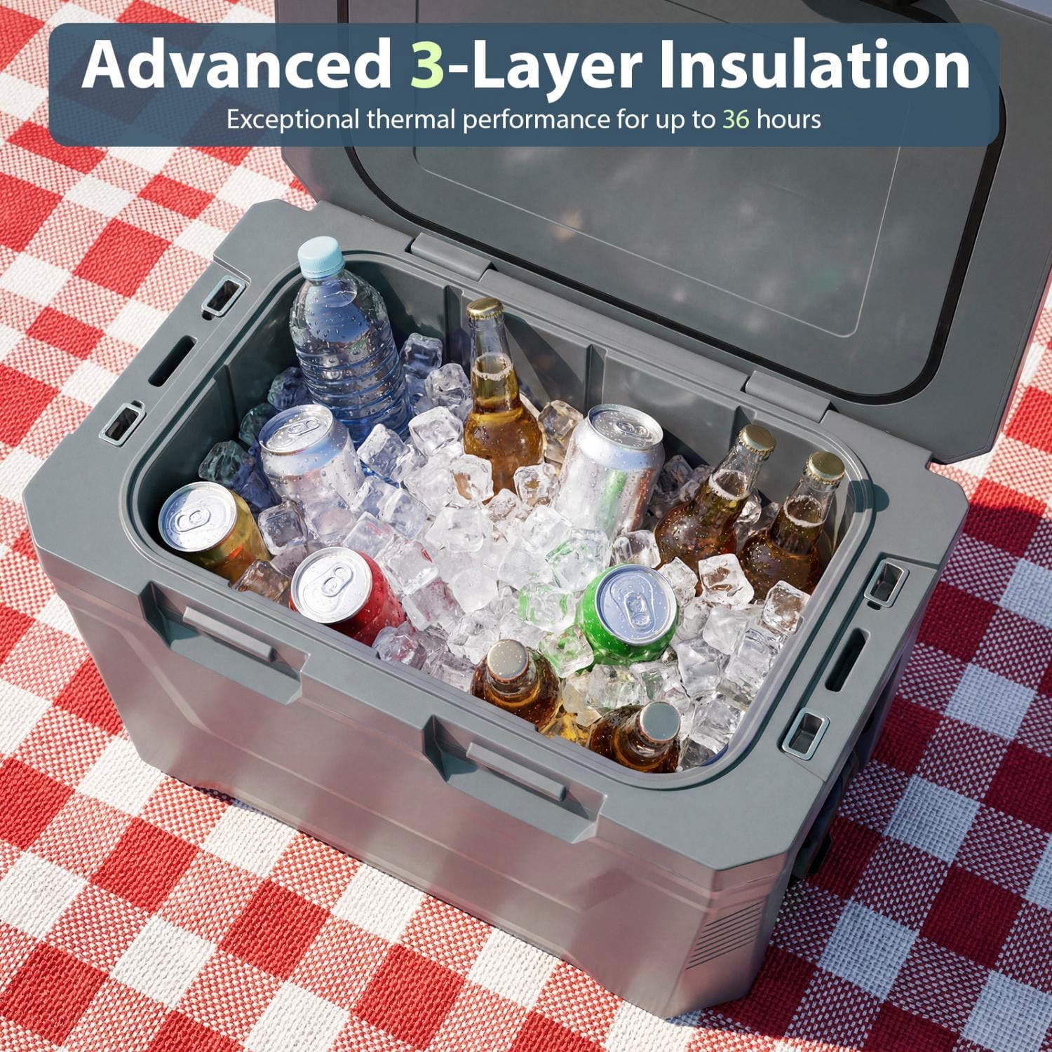 Resenkos Heavy Duty Insulated Hard Shell Portable Cooler with Cup Holders Bottle Opener and Drain Plug, Outdoor Ice Chest for Camping and Picnics, Gray