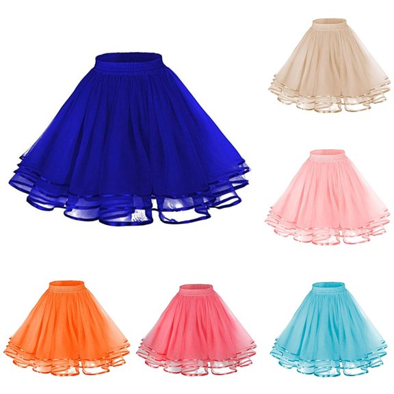 Wxolcjlv Womens Tulle Mini Skirt Elastic Waist Mesh Ruffled Hem Skirts